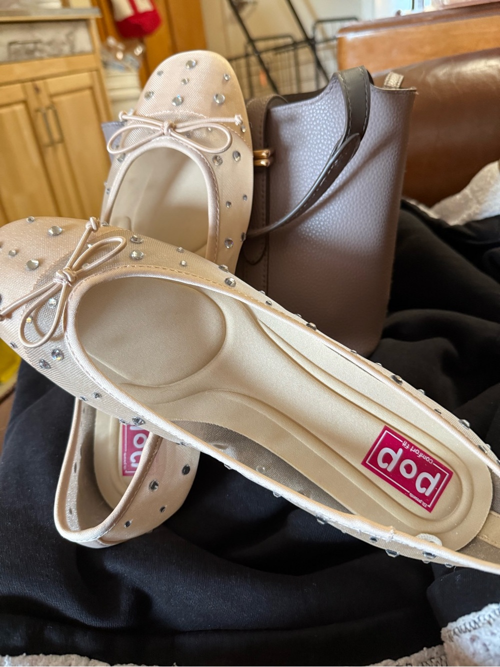 pop Blush Neutral Studded Ballet Flats with Bow